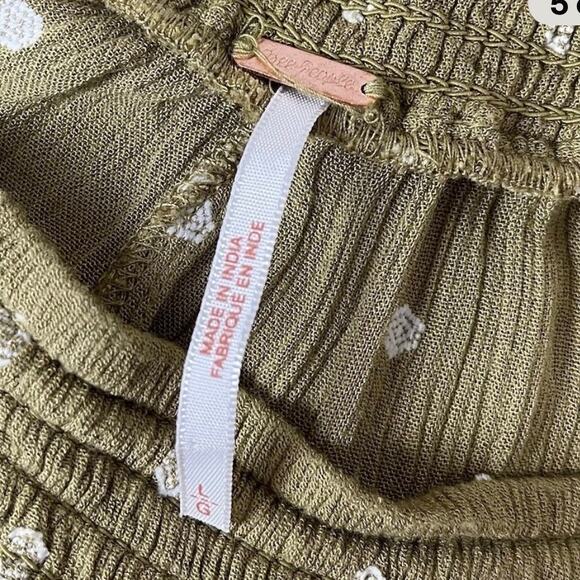 Free People Hearts Rising Pants Women’s Size Large Moss Green Embr Boho Wide Leg - Picture 7 of 10